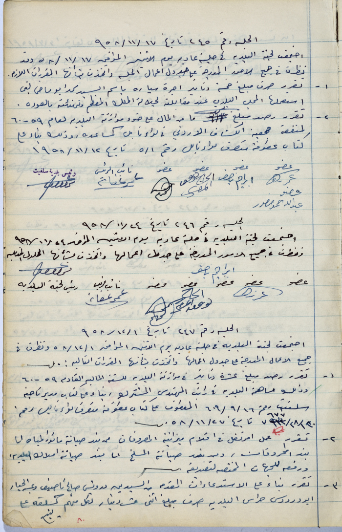 The Minutes of Sessions No. 244- 249 of the Salfit Municipal Council, 1958