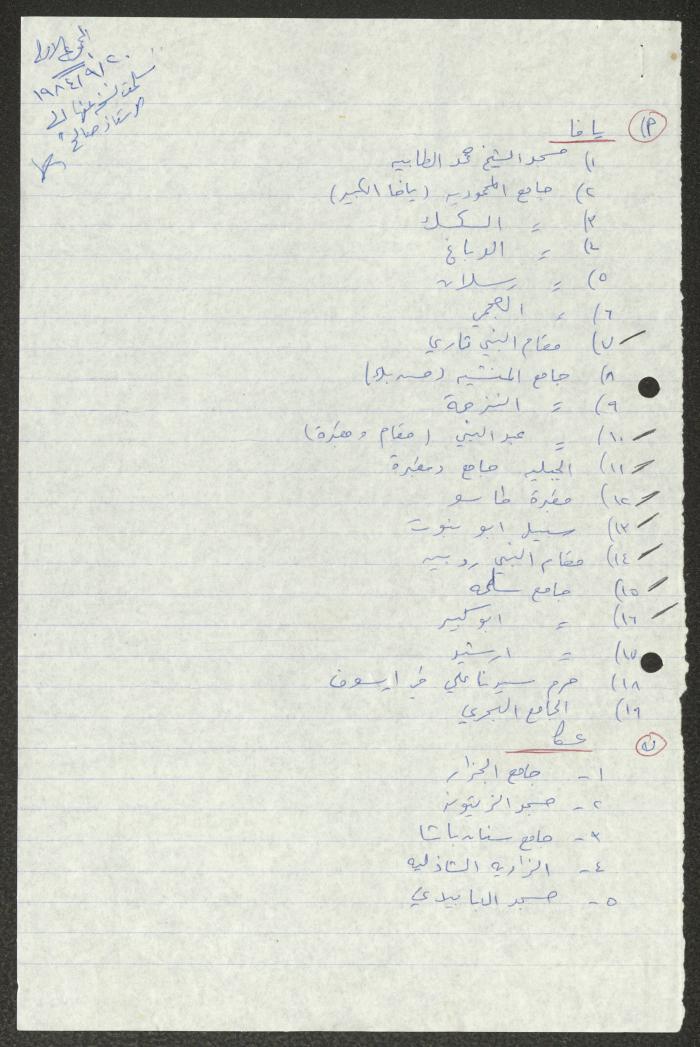 مساجد فلسطين، ملاحظات، 20 أيلول 1984