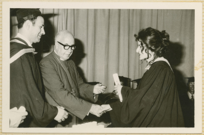 Adel Habayeb Receiving Her Certificate from the President of Birzeit University, Ghabi Baramky