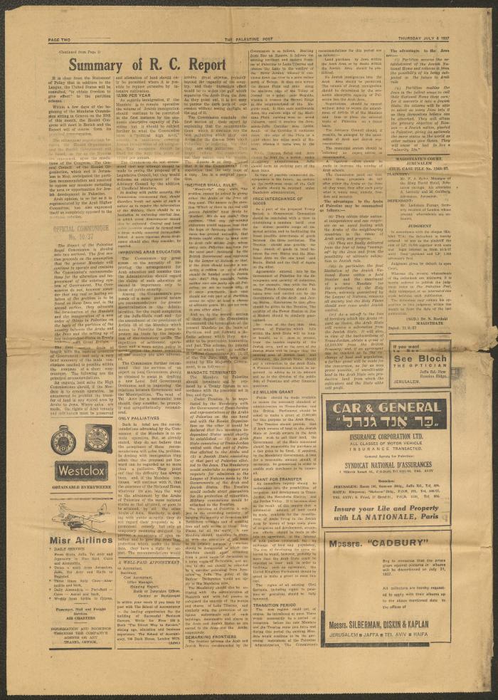 The Palestine Post Newspaper, 8 July 1937