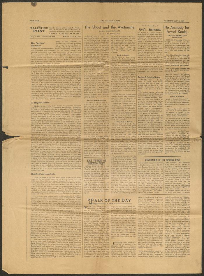 The Palestine Post Newspaper, 8 July 1937