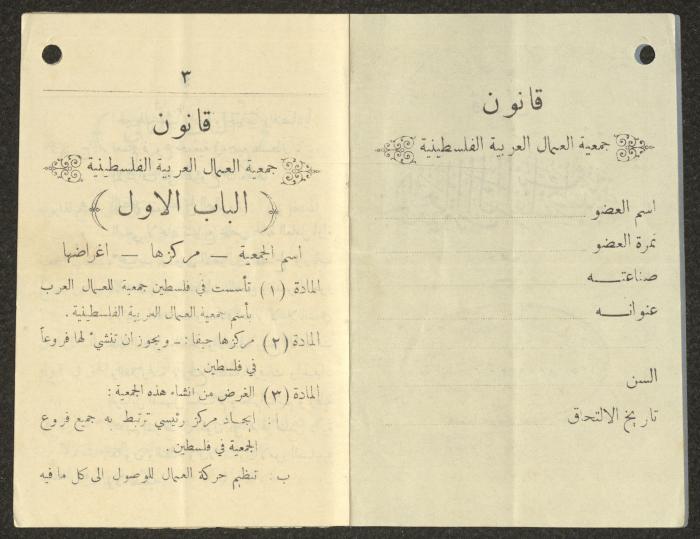 Law of the Palestinian Arab Workers Association, Haifa, 1932