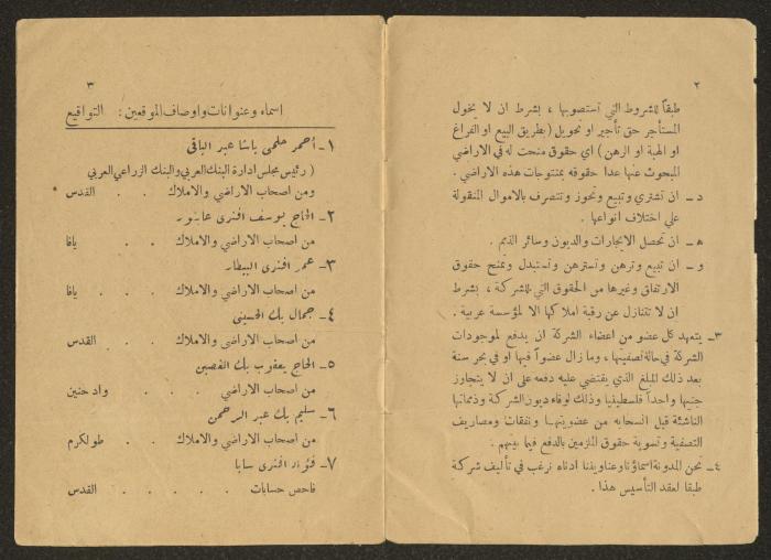 The Arab Nation Fund System, Jerusalem, 1935