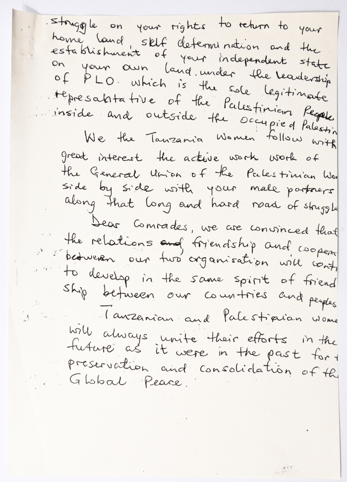 A Solidarity Telegram from the General Union of Tanzanian Women to the General Conference of the General Union of Palestinian Women