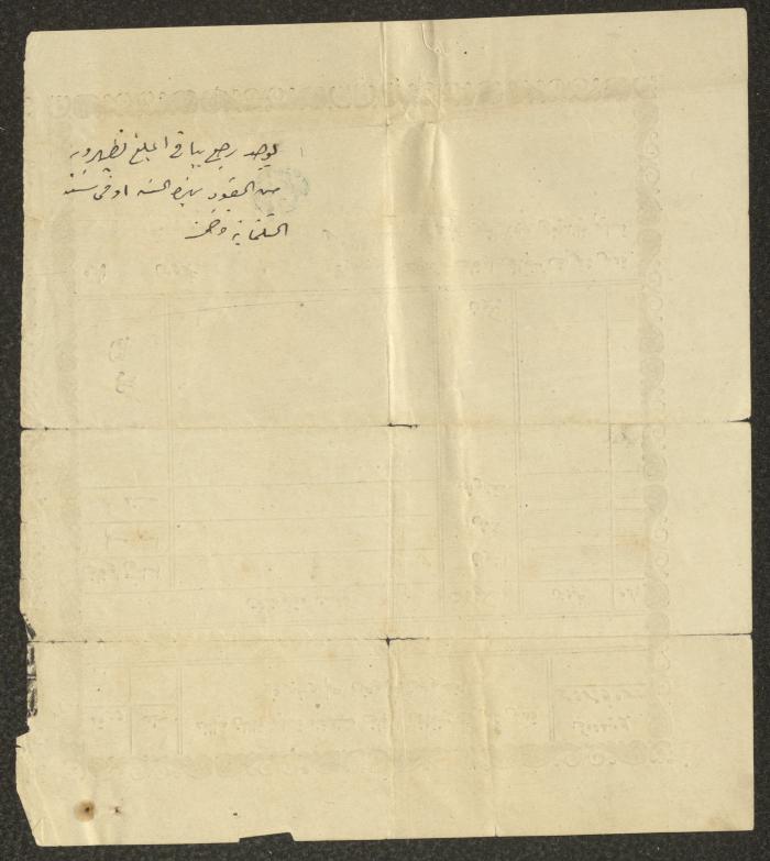 سند قبض ضريبة العشر أصدرها محمد العلوي، أوقاف القدس، 1887