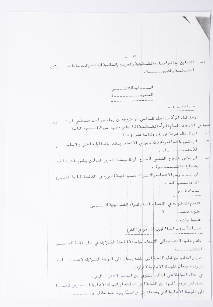 النظام الأساسي للاتحاد العام للمرأة الفلسطينية