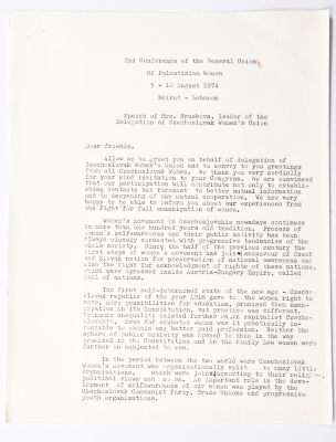 Letter to the General Conference of the General Federation of Palestinian Women