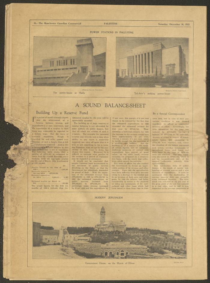 A Supplement of the Palestine Post, 16 December 1933