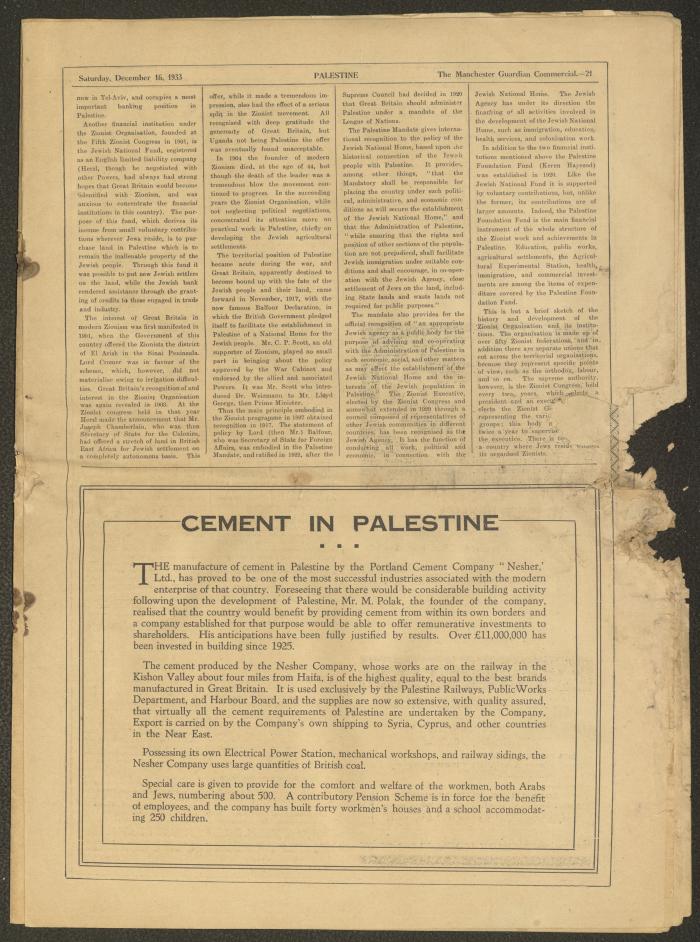 A Supplement of the Palestine Post, 16 December 1933