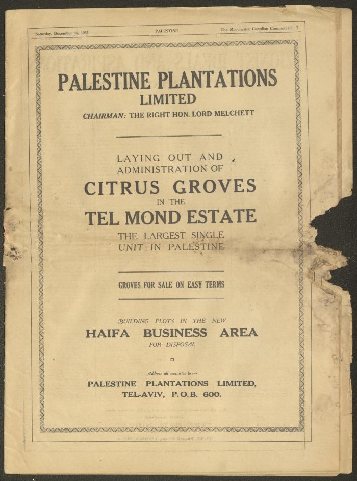A Supplement of the Palestine Post, 16 December 1933