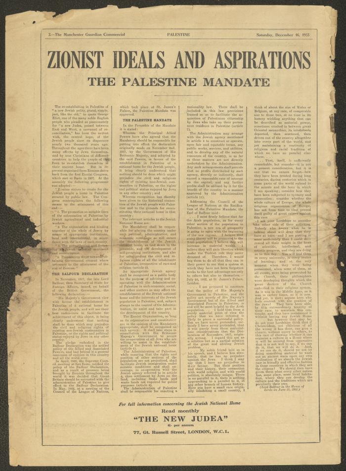 A Supplement of the Palestine Post, 16 December 1933