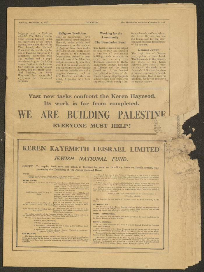A Supplement of the Palestine Post, 16 December 1933