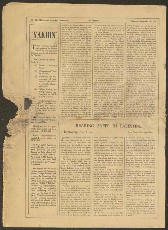 A Supplement of the Palestine Post, 16 December 1933