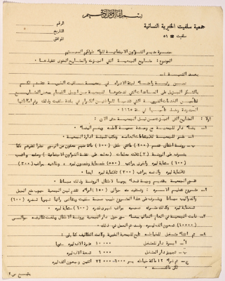 Letter from the manager of Salfeet Women Charity to the Director of Social affairs in Tulkarm district regarding the completed and proposed projects of the Charity