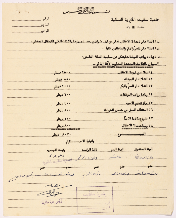 رسالة من رئيسة جمعية سلفيت الخيرية إلى مدير الشؤون الاجتماعية للواء طولكرم بخصوص المشاريع المُنجزة والمُقترحة من الجمعية 