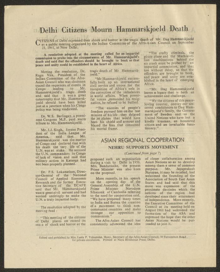 A Newsletter Issued by the Afro-Asian Council, No. 7, India, 1961
