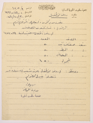 Letter from Salfeet Women Charity to the Director of Education of Tulkarm district regarding the Charity