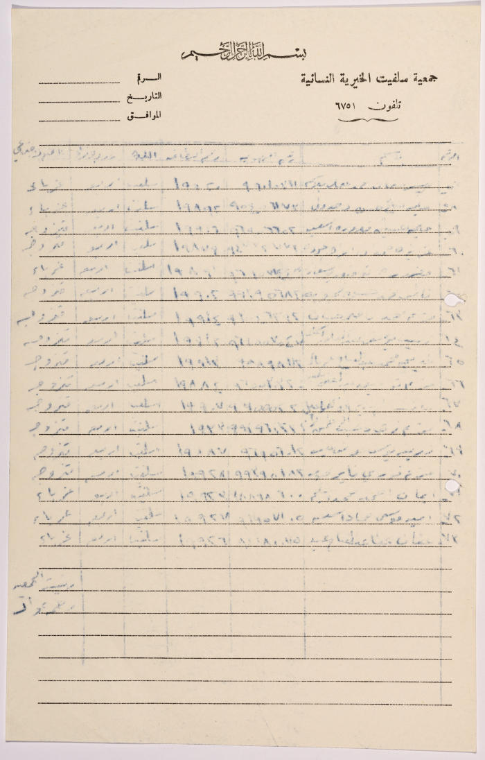 كشف بأسماء الدارسات  في صفوف محو الأمية التابعة لجمعية سلفيت الخيرية في شهر آب من عام 1979 