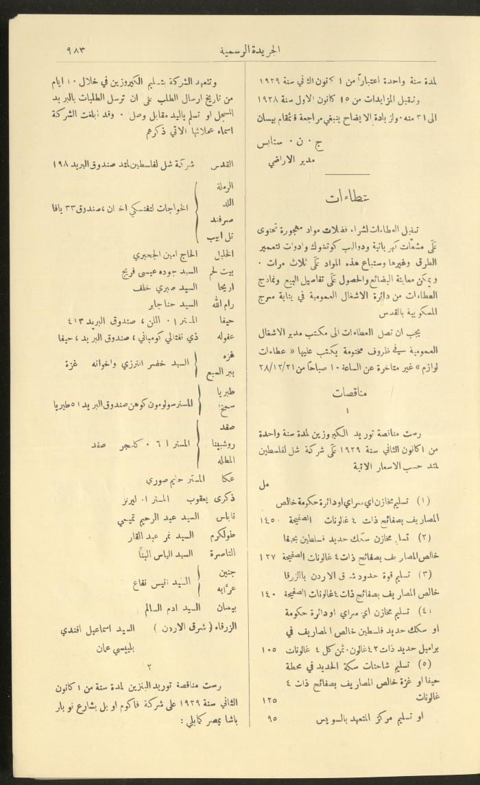 العدد 225 من جريدة فلسطين الرسمية، 16 كانون الأول 1928