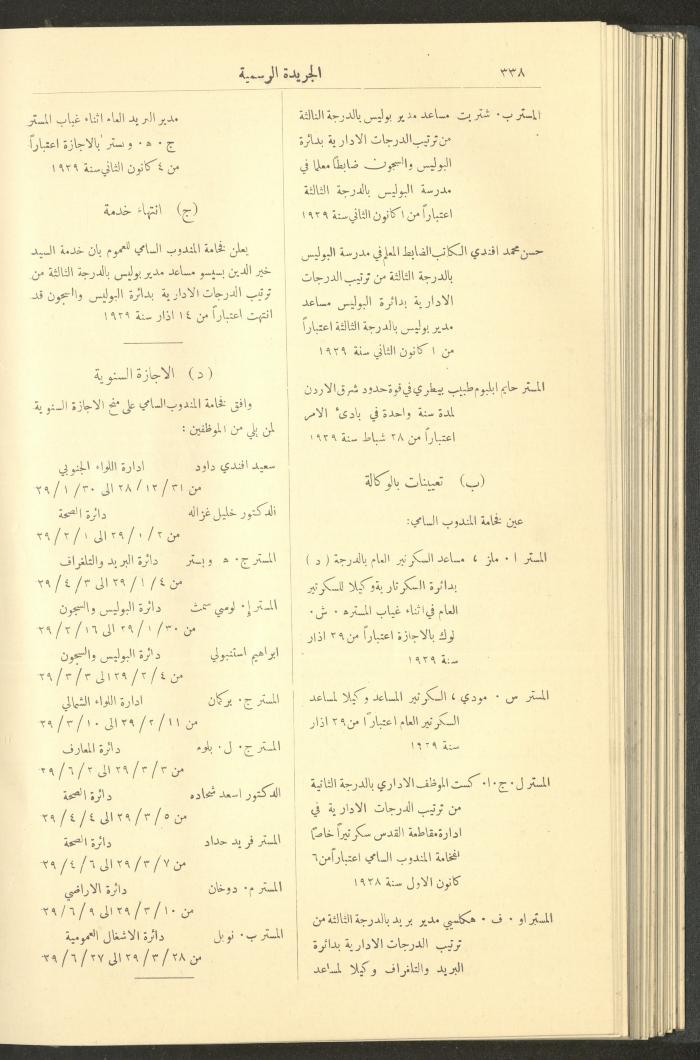 Issue No. 323 of the Official Palestine Newspaper, 1 April 1929