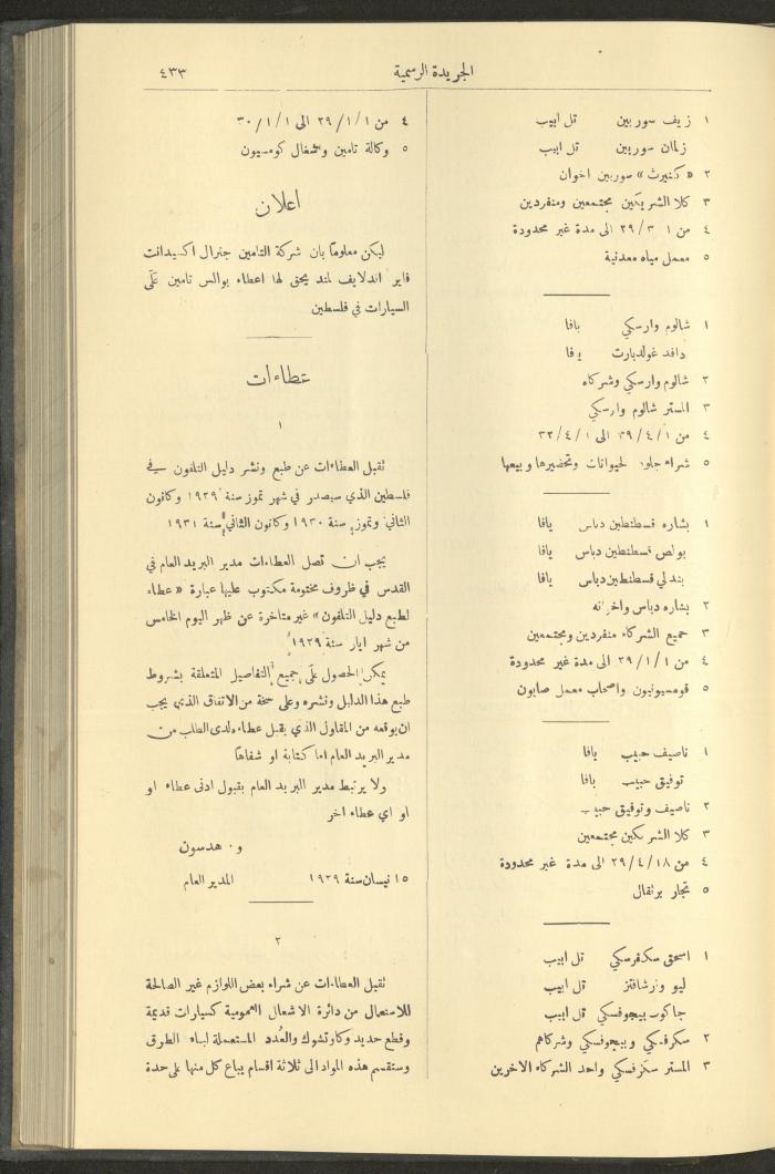 Issue No. 234 of the Official Palestine Newspaper, 1 May 1929
