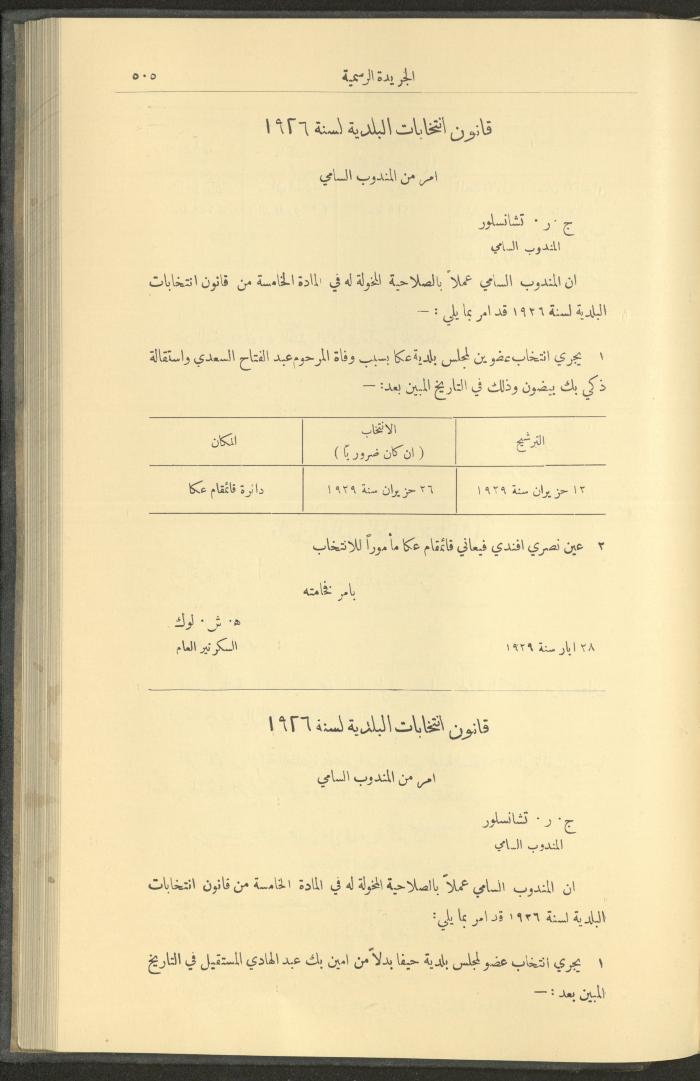 العدد 236 من جريدة حكومة فلسطين الرسمية، 1 حزيران 1929