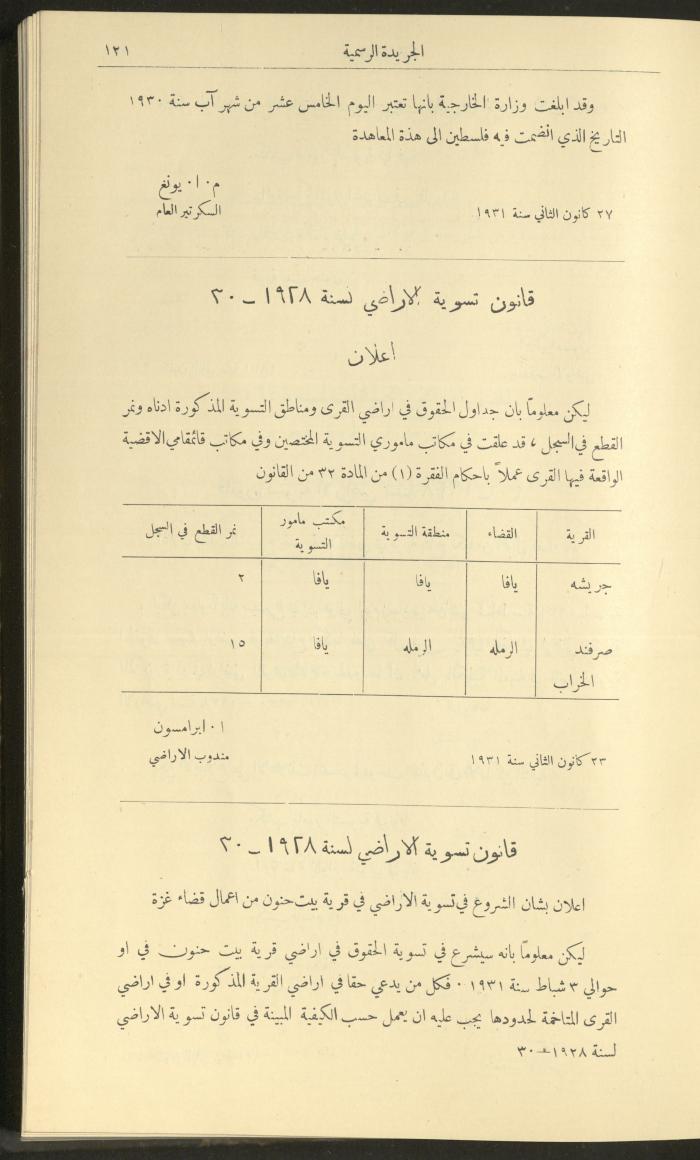 Issue No. 276 of the Official Palestine Newspaper, 1 March 1931
