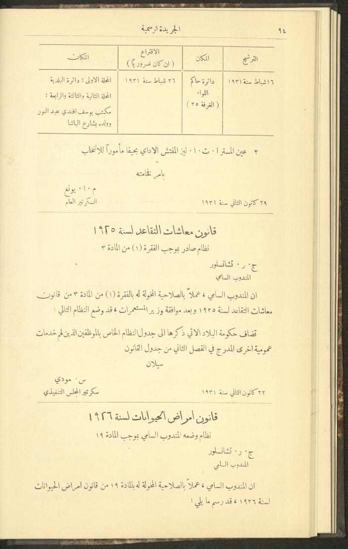 Issue No. 276 of the Official Palestine Newspaper, 1 March 1931
