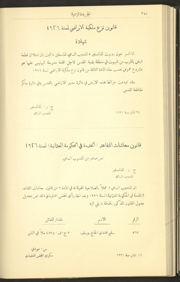 Issue No. 226 of the Official Palestine Newspaper, 1 April 1931
