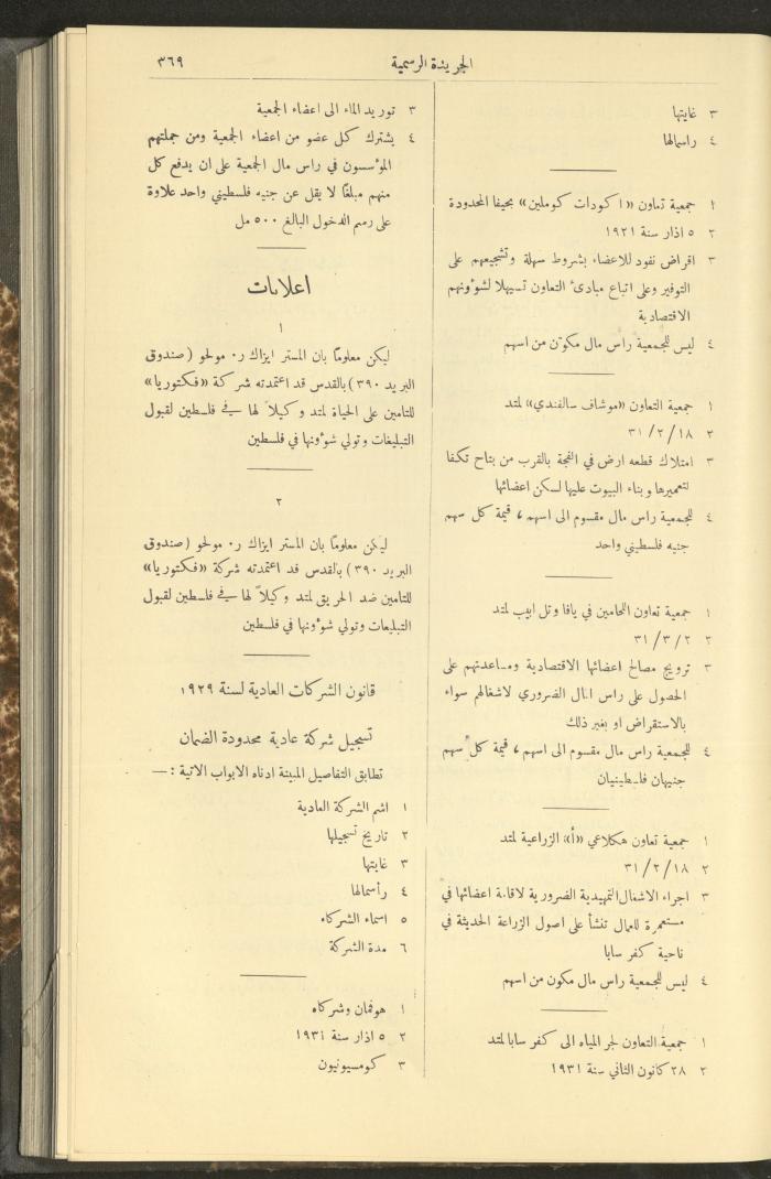 Issue No. 226 of the Official Palestine Newspaper, 1 April 1931
