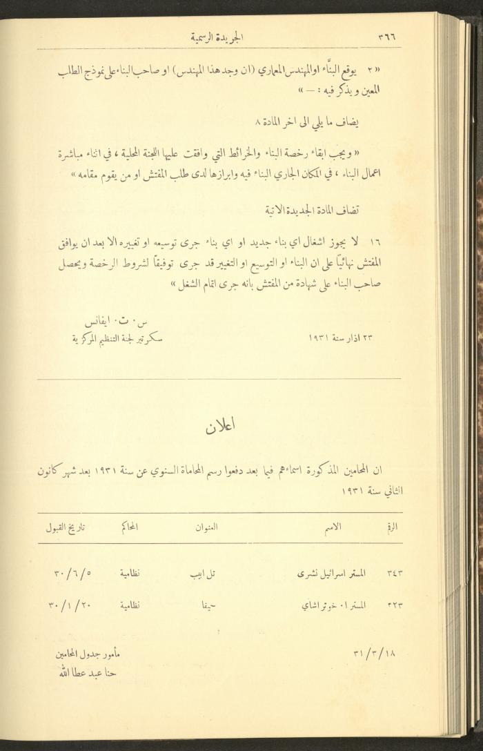 Issue No. 226 of the Official Palestine Newspaper, 1 April 1931
