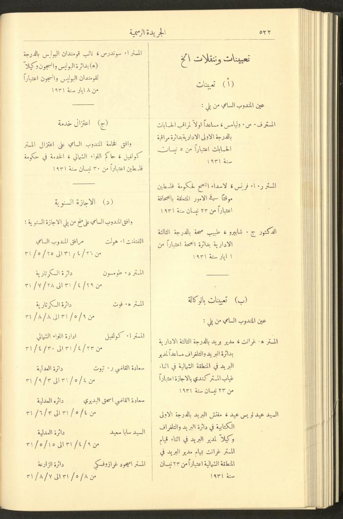 Issue No. 283 of the Official Palestine Newspaper, 16 May 1931
