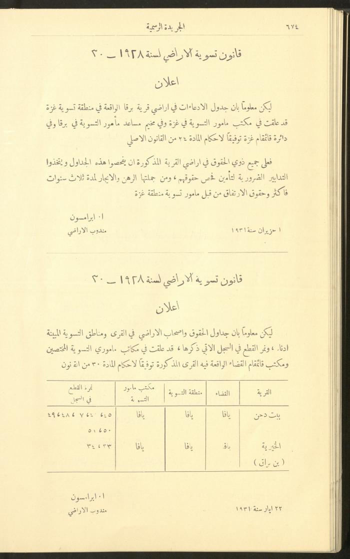 Issue No. 226 of the Official Palestine Newspaper, 16 June 1931
