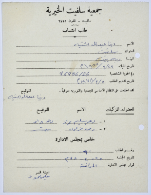 Request for membership in Salfeet Women Charity
