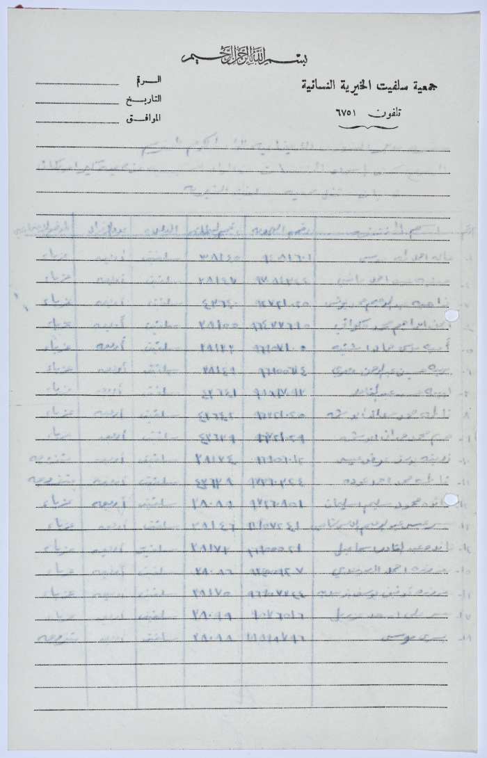 A list of names of the workers in Salfeet Women Charity's sewing workshop