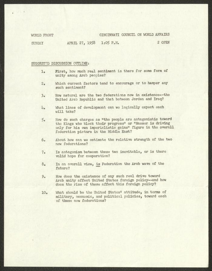 برنامج التغطية الإعلامية لأحد مؤتمرات مجلس سينسيناتي للقضايا العالمية، 1958 