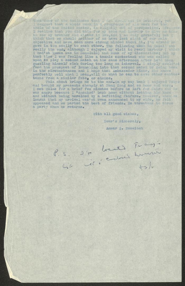 A Letter from Anwar Nusseibeh to Virgil Crippin, Jerusalem, 13 June 1958