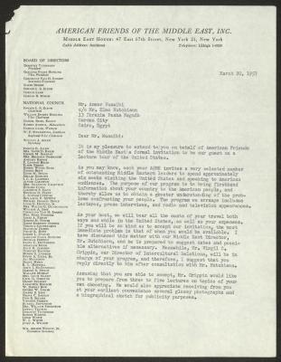 A Letter from Charles Hulak to Anwar Nusseibeh, New York, 30 March 1957