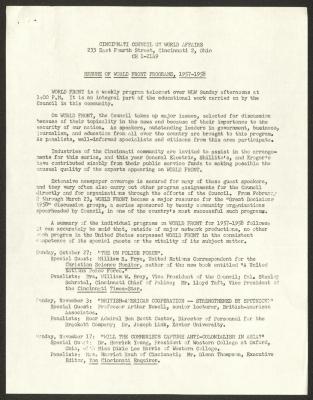 Resume of "World Front" Programs Executed by the Cincinnati Council on World Affairs, 1957-1958