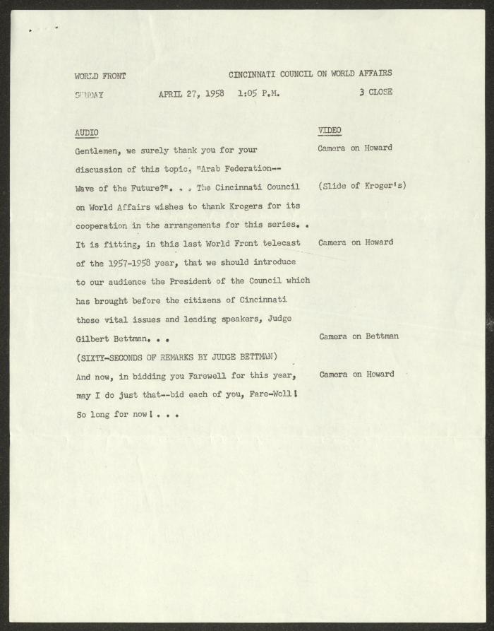 برنامج التغطية الإعلامية لأحد مؤتمرات مجلس سينسيناتي للقضايا العالمية، 1958 