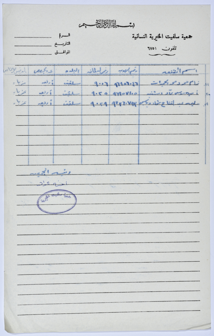 A list of names of the workers in Salfeet Women Charity's sewing workshop in 1983