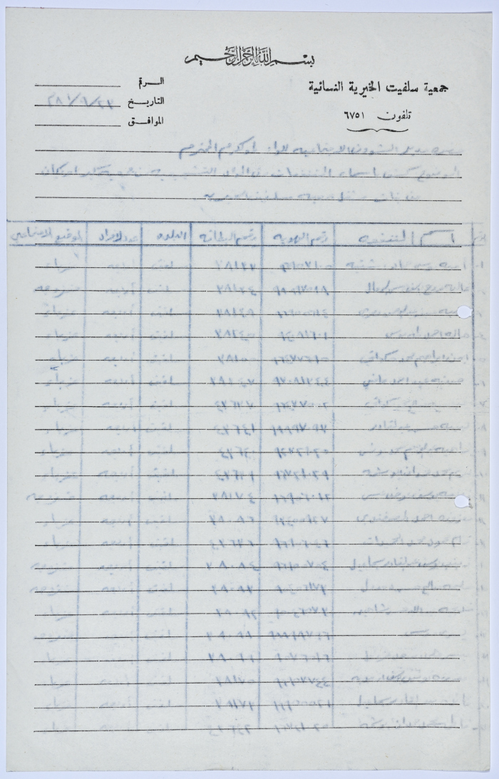 كشف بأسماء العاملات في مشغل الخياطة التابع لجمعية سلفيت الخيرية عام 1981