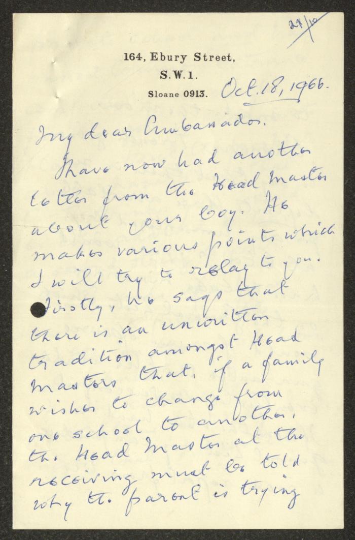 A Letter from Eton College to Anwar Nusseibeh, 18 October 1966