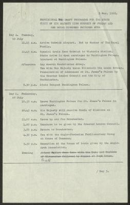 Provisional 3rd Draft Programme for the Visit of King Hussein and Princess Muna to the UK, 5 May 1966