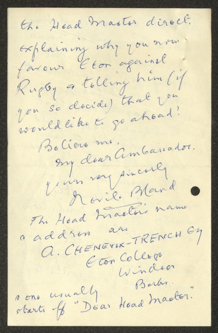 A Letter from Eton College to Anwar Nusseibeh, 18 October 1966