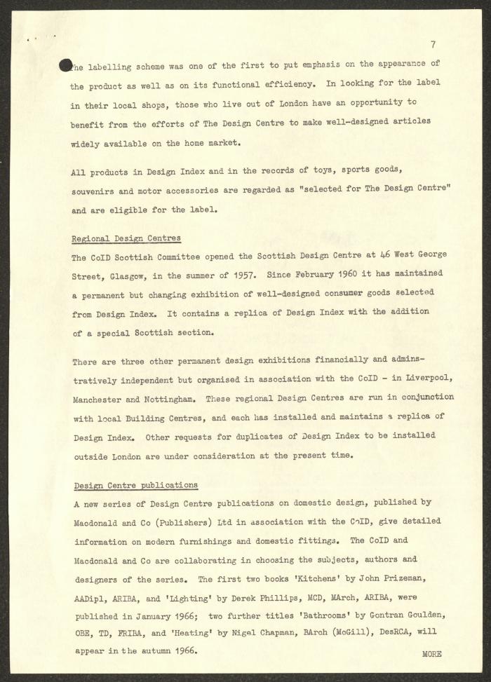 نشرة تعريفية عن مركز التصميم، لندن، 22 آذار 1966 
