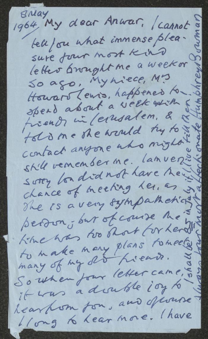 A Letter from Humphry Bousman to Anwar Nusseibeh, England, 8 May 1964