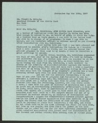 A Letter from Anwar Nusseibeh to Virgil Crippin, Jerusalem, 15 May 1957