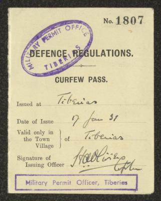 A Curfew Pass for Anwar Nusseibeh, 17 December 1931