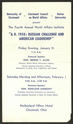 The Programme of the 5th Annual World Affairs Institute, Cincinnati, 1958